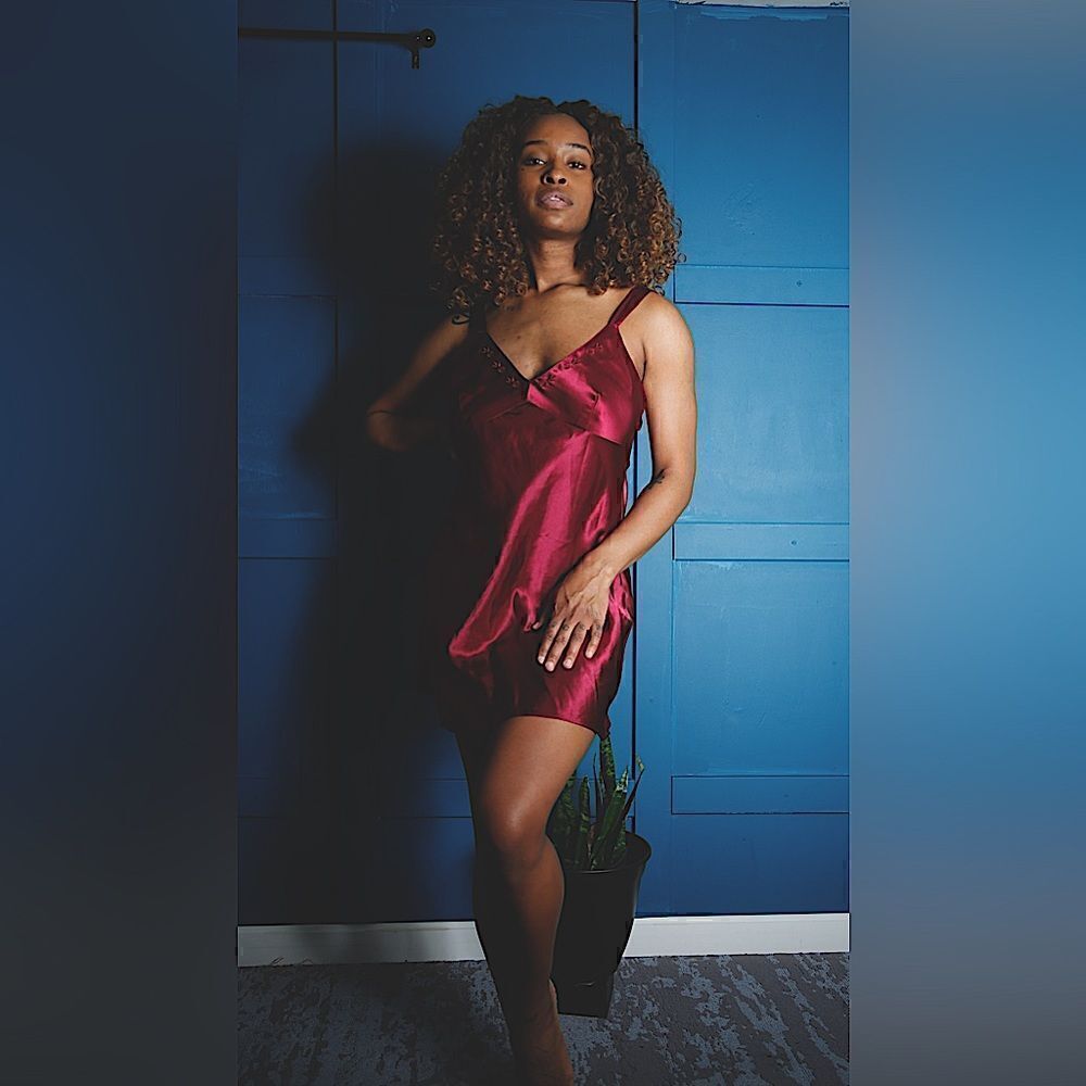 Stunning Vintage Red Slip Dress with Floral Embroidery